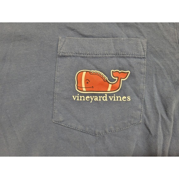 Vineyard Vines Shirt Mens Small Blue Football Whale Logo Pocket Tee Long Sleeve - Picture 7 of 16